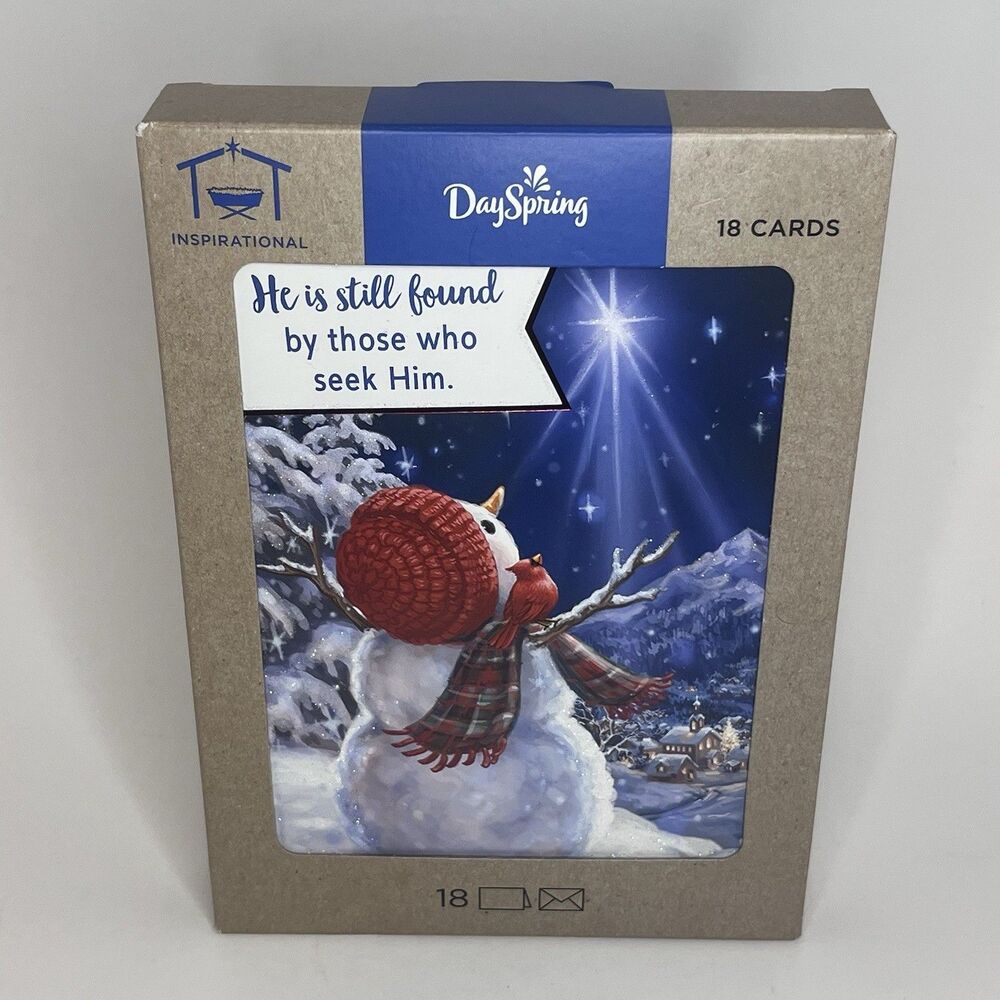 DaySpring Inspirational Christmas Greeting Cards, Snowman, North Star 18 Pack W/
